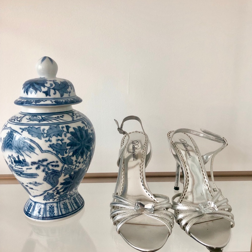 Delicious Silver 4” Sandals with Embellishments